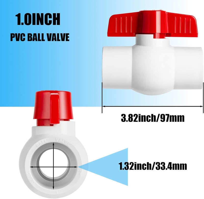AODESTINY 6PCS 1" PVC Ball Valve, Shut-Off Ball Valves Socket with Easy Turn Red T-Handles, Slip PVC Valve for Water Project, Swimming Pool, Sewage Pump, Sprinkler Lines, Outdoor Plumbing & Irrigation System - Image 2